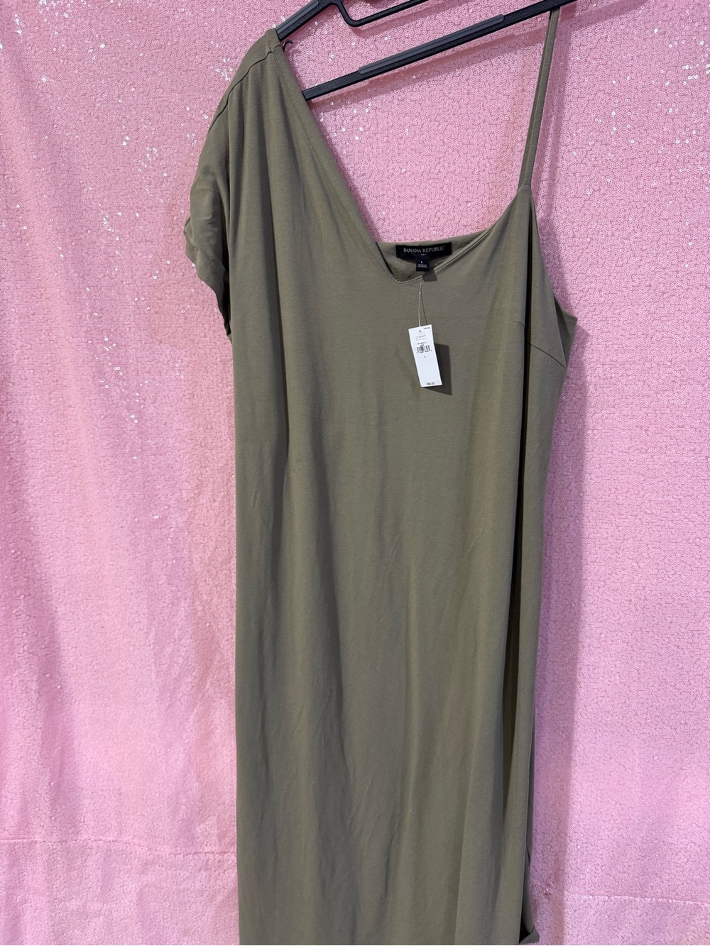 Banana Republic Olive One-Shoulder Slip Midi Dress N3